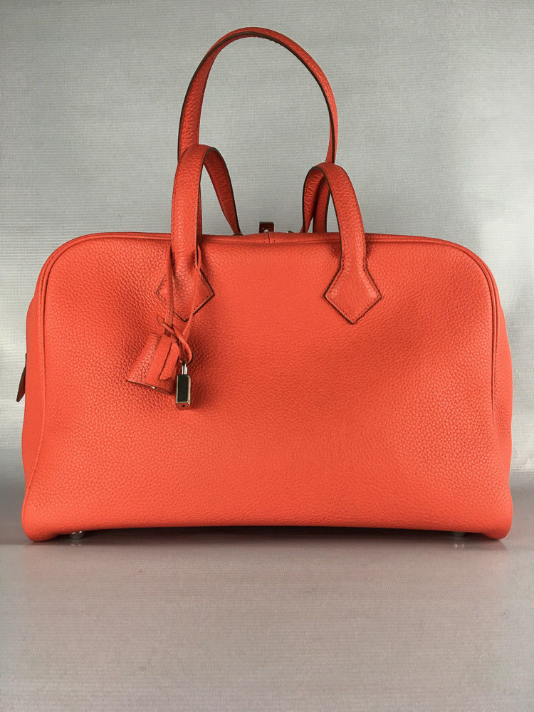 Victoria II Fourre-Tout 35 Bag Brique Colour in Taurillion Clemence Leather.  Hermès. 2011., Handbags and Accessories Online, Ecommerce Retail