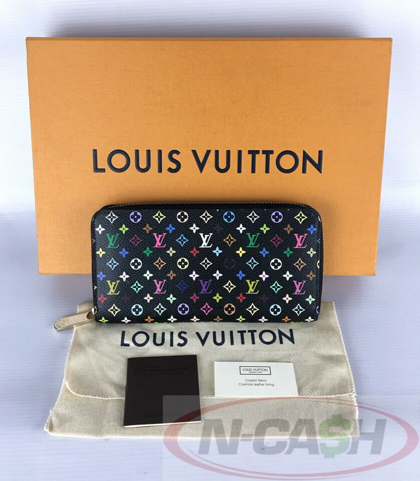 Louis Vuitton Black Multicolor Zippy Wallet Pink Interior