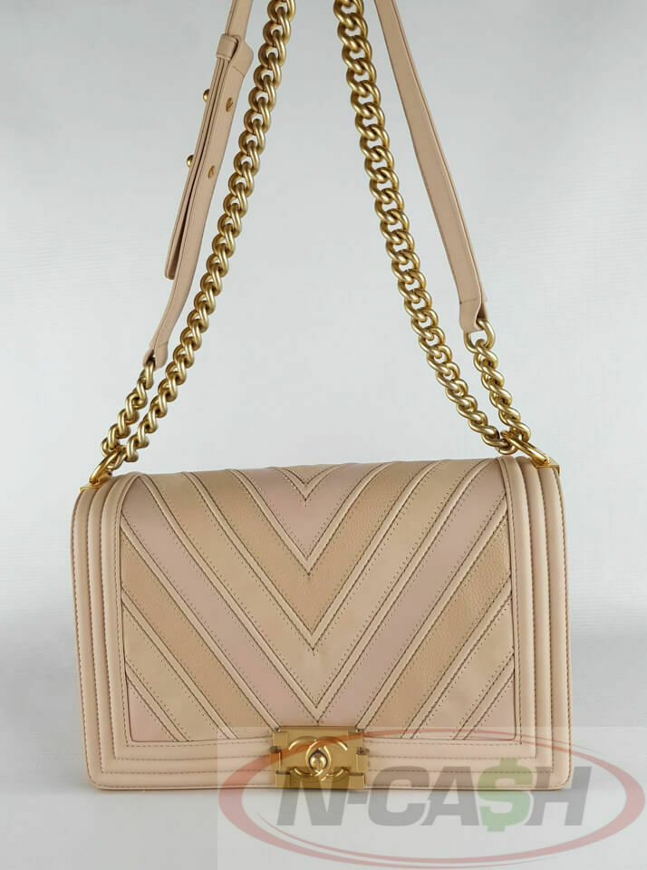 Chanel New Medium Boy Chevron Nude Mixed Matte GHW