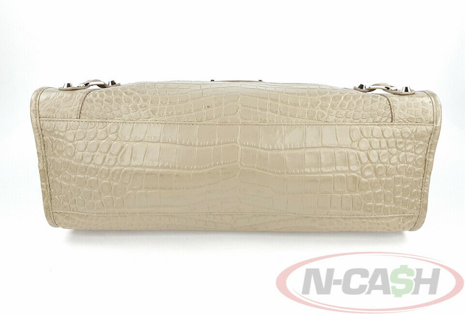 BALENCIAGA City Croc Embossed Leather Beige Bag_pawnshop3