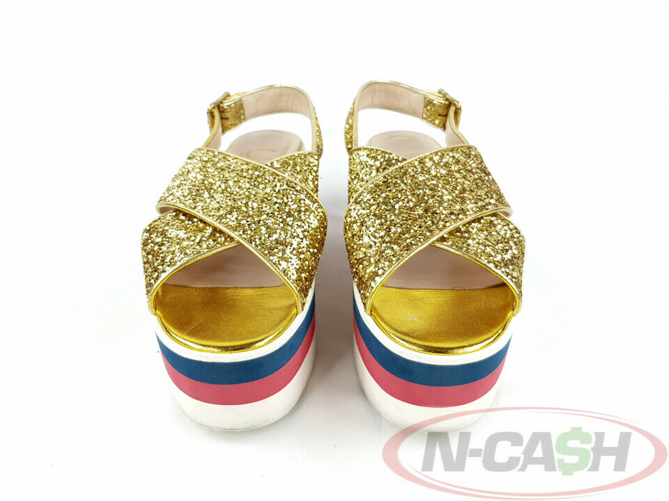 Gucci Crossover Gold Glitter Leather Platform Sandals | N-Cash