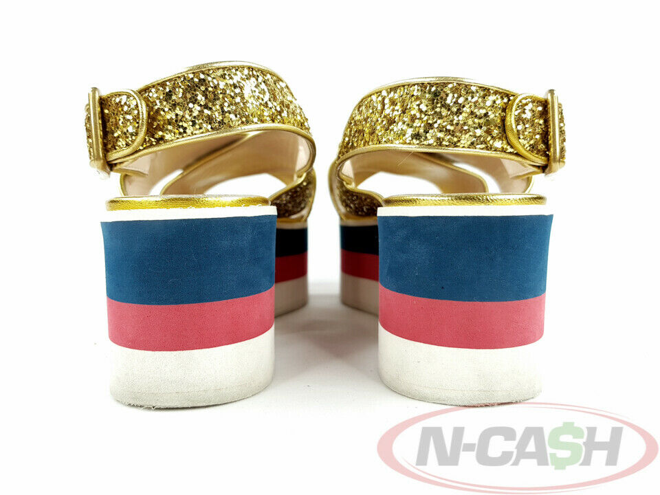 Gucci Crossover Gold Glitter Leather Platform Sandals N Cash