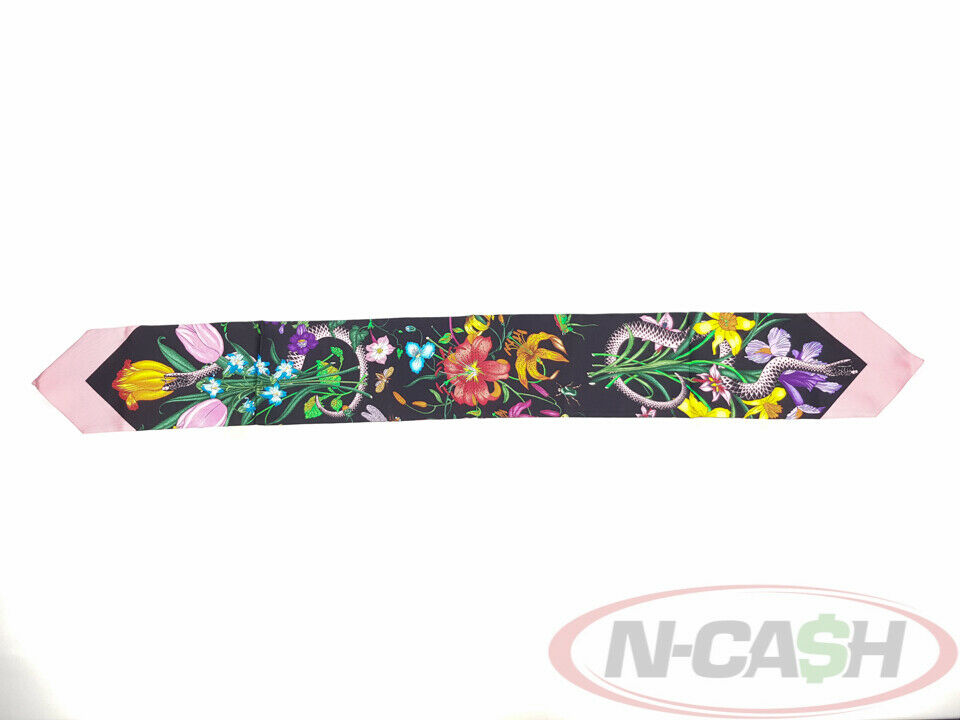 GUCCI Floral Snake Print Silk Neck Bow Scarf_pawnshop2