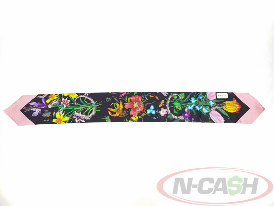 GUCCI Floral Snake Print Silk Neck Bow Scarf_pawnshop3