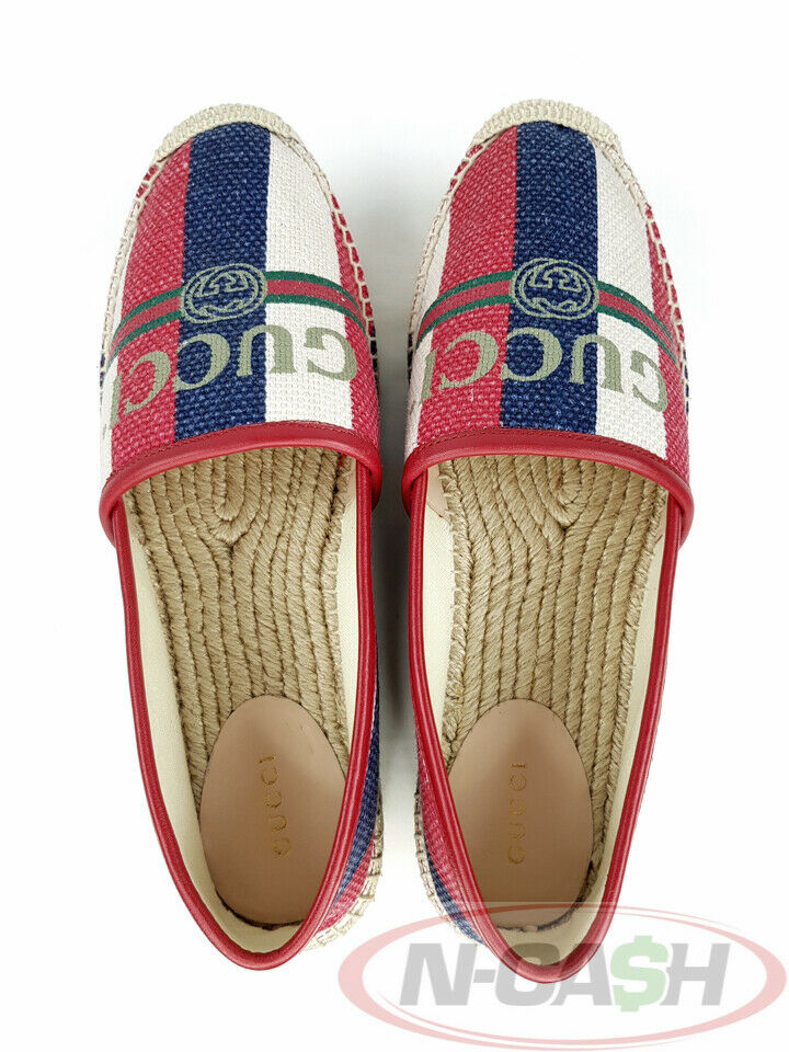 Gucci Logo Sylvie Stripe Canvas Platform Espadrilles | N-Cash