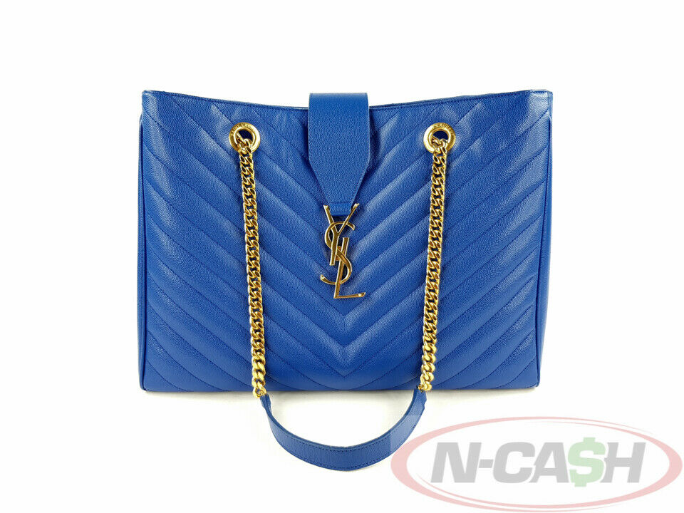 YSL Saint Laurent Blue Bo Cassandre Tote Bag_pawnshop