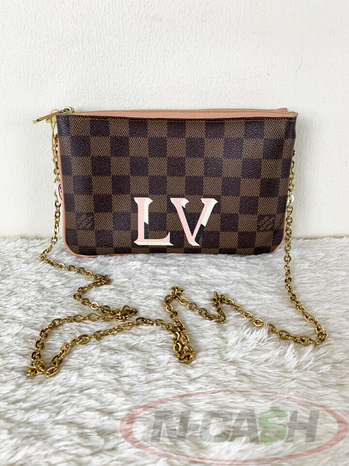 Louis Vuitton Double Zip Pochette Damier Ebene Crossbody Purse