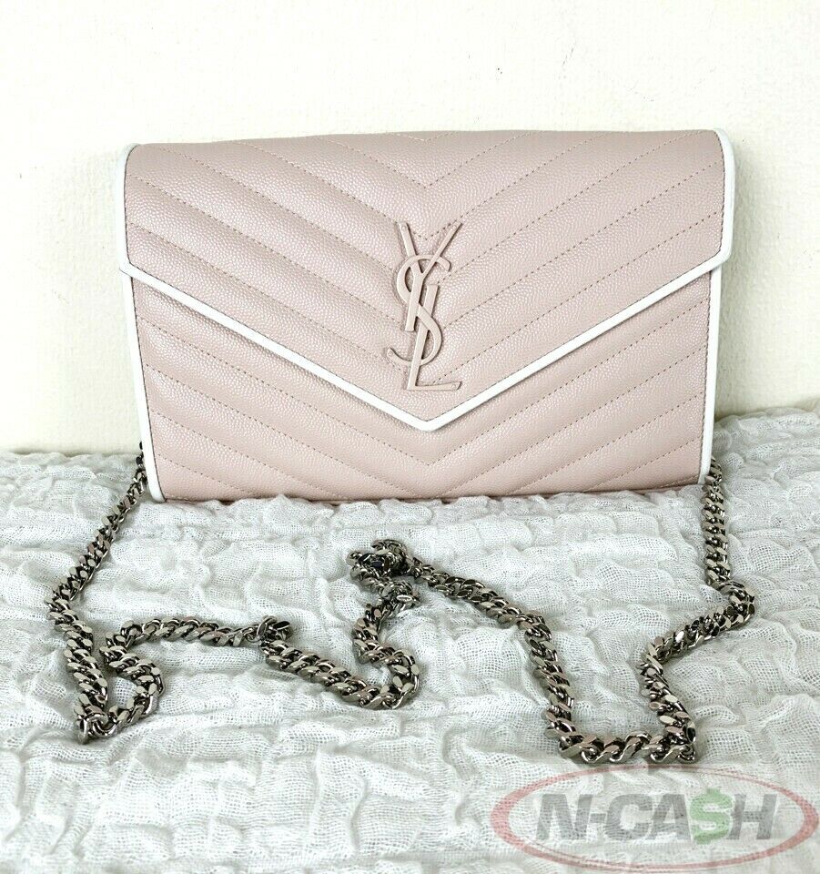 Saint Laurent Monogram Envelope Leather Wallet On Chain in Pink