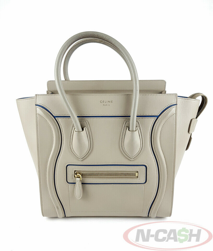 Celine Micro Luggage Taupe with Blue Piping