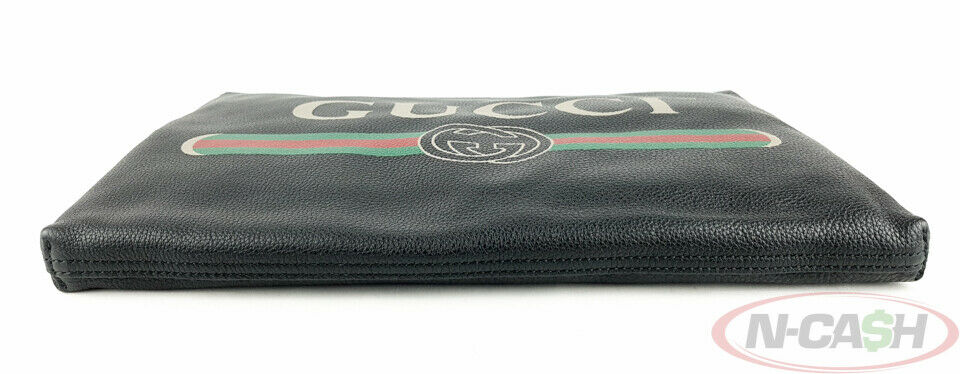 GUCCI Logo Print Black Leather Portfolio Clutch Bag_pawnshop3