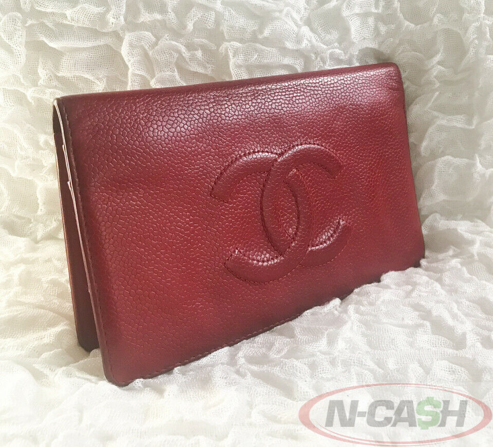 Chanel Red Caviar Leather Long Bifold Wallet