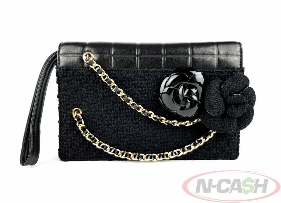 Chanel Timeless Tweed Camelia Flower Clutch NCash