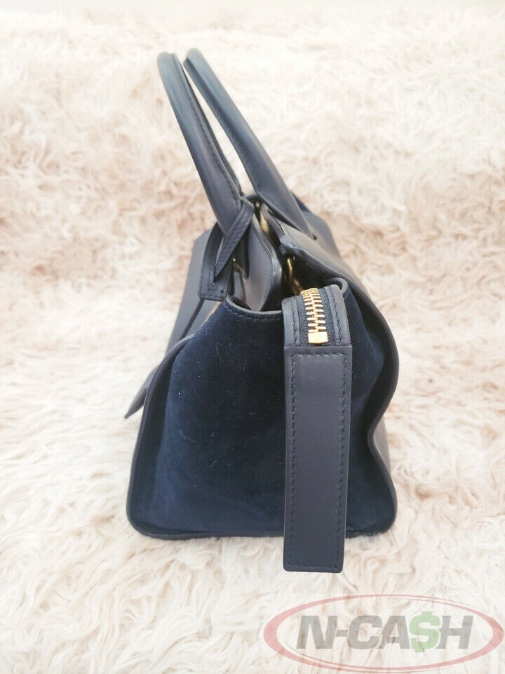 YSL Navy Downtown Baby Cabas Monogram Leather Suede