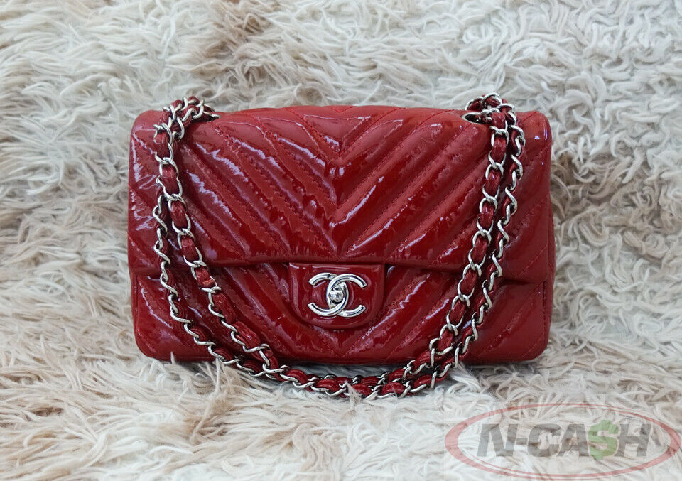 Chanel Classic Rouge Patent Chevron Medium Flap Bag
