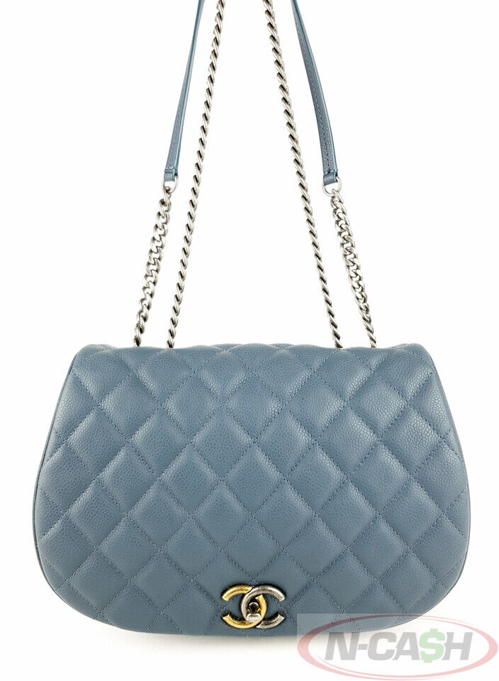 Chanel Medium Casual Pocket Flap Blue Caviar Leather Bag NCash