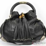 GUCCI Babouska Indy Black Python Leather Hobo Bag_pawnshop