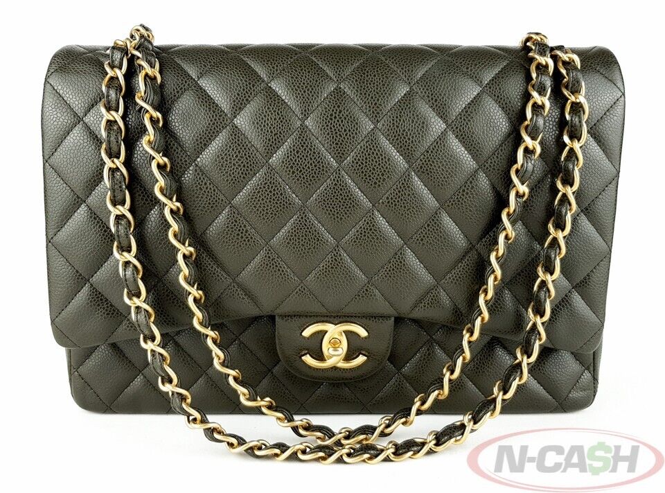 Chanel Dark Green Caviar Maxi Double Flap Bag
