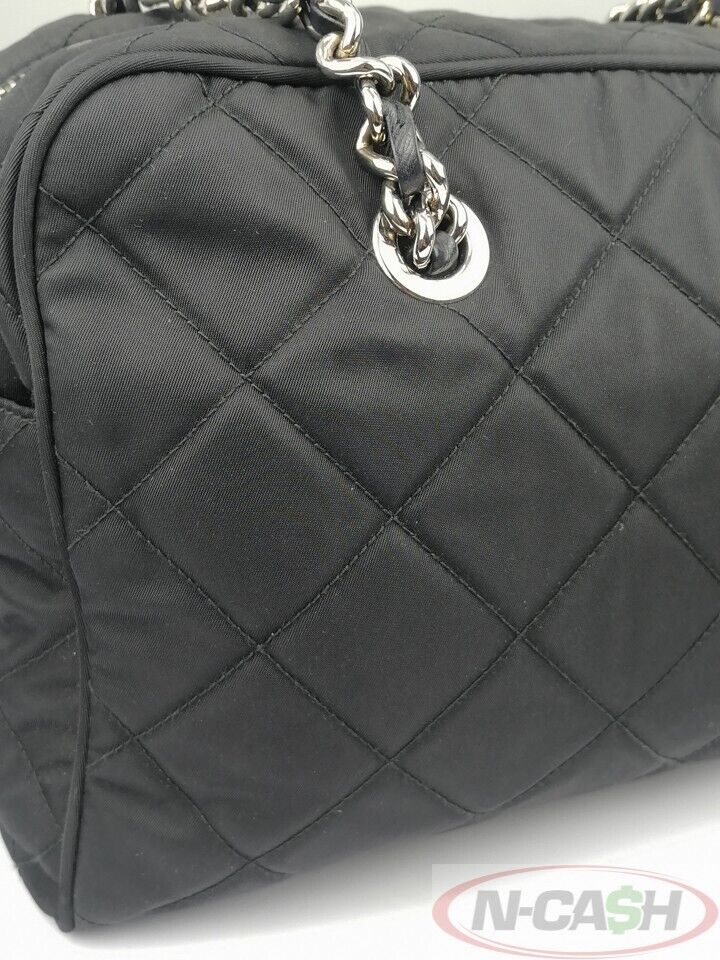 PRADA BL0903 Nero Tessuto Impuntu Bauletto Chain Shoulder Bag_pawnshop2