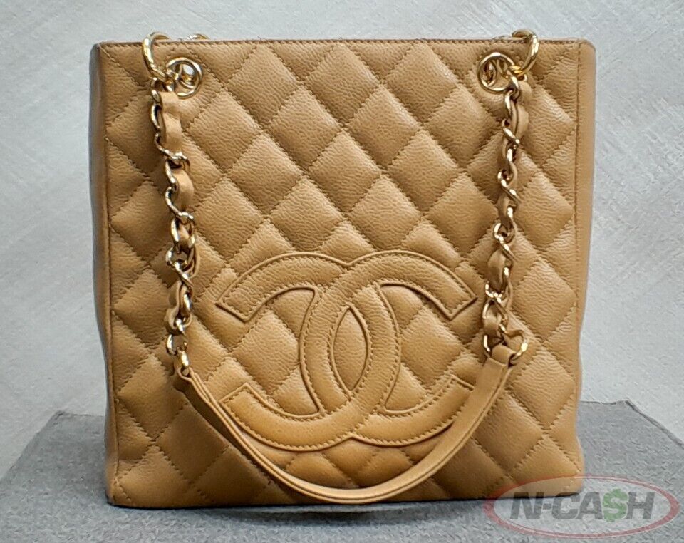 CHANEL GST Caviar Leather Beige Shopping Tote Bag_pawnshop