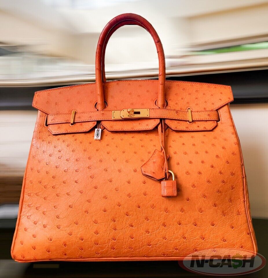 Hermes Birkin 35 Orange Ostrich Leather Bag | N-Cash