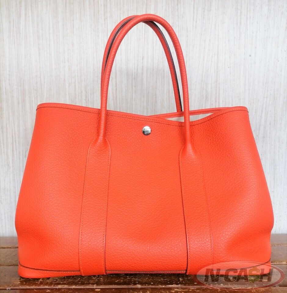 HERMES Orange Country Garden Party 36 Printed Interior Bag_pawnshop