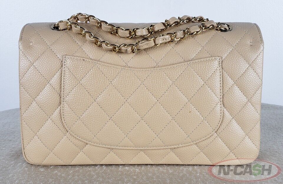 CHANEL Beige Quilted Caviar Medium Double Flap GHW Bag_pawnshop1