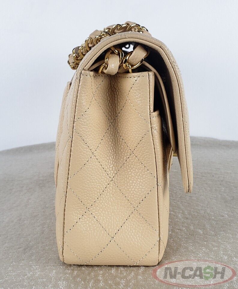 CHANEL Beige Quilted Caviar Medium Double Flap GHW Bag_pawnshop2