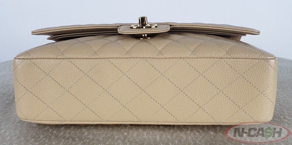 CHANEL Beige Quilted Caviar Medium Double Flap GHW Bag_pawnshop3
