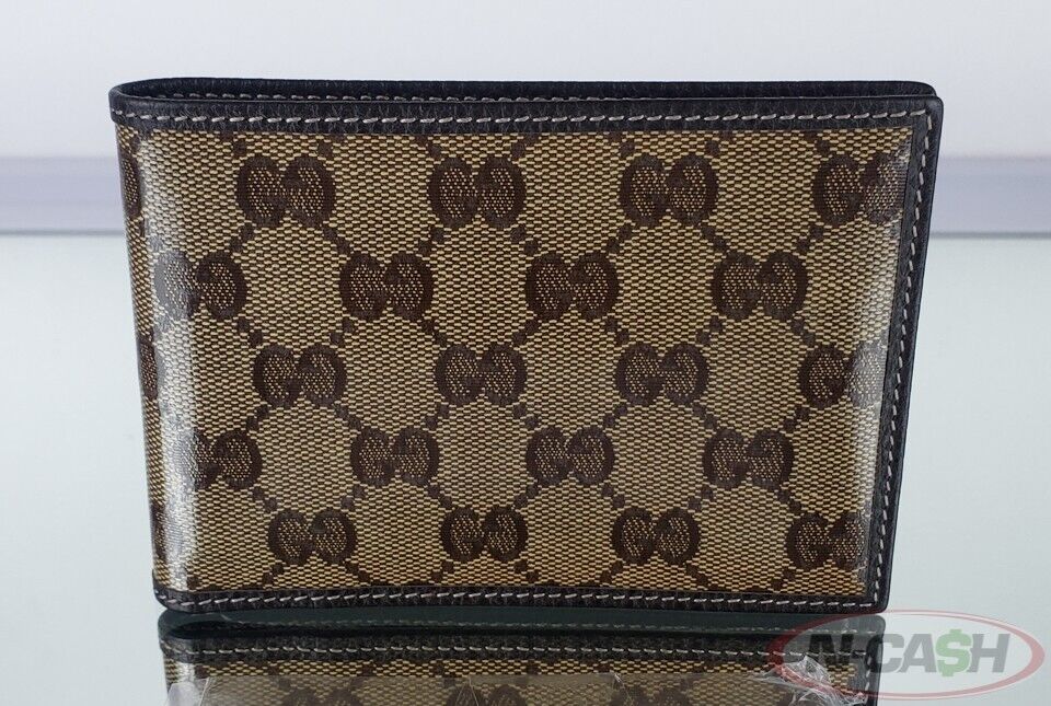 Gucci BeigeDark Brown GG Crystal Canvas Bi-fold Wallet | N-Cash