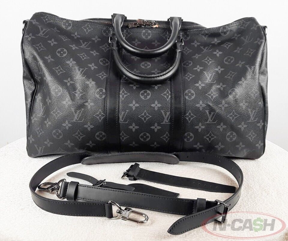 LOUIS VUITTON Keepall Bandouliere 45 Monogram Eclipse Bag_pawnshop