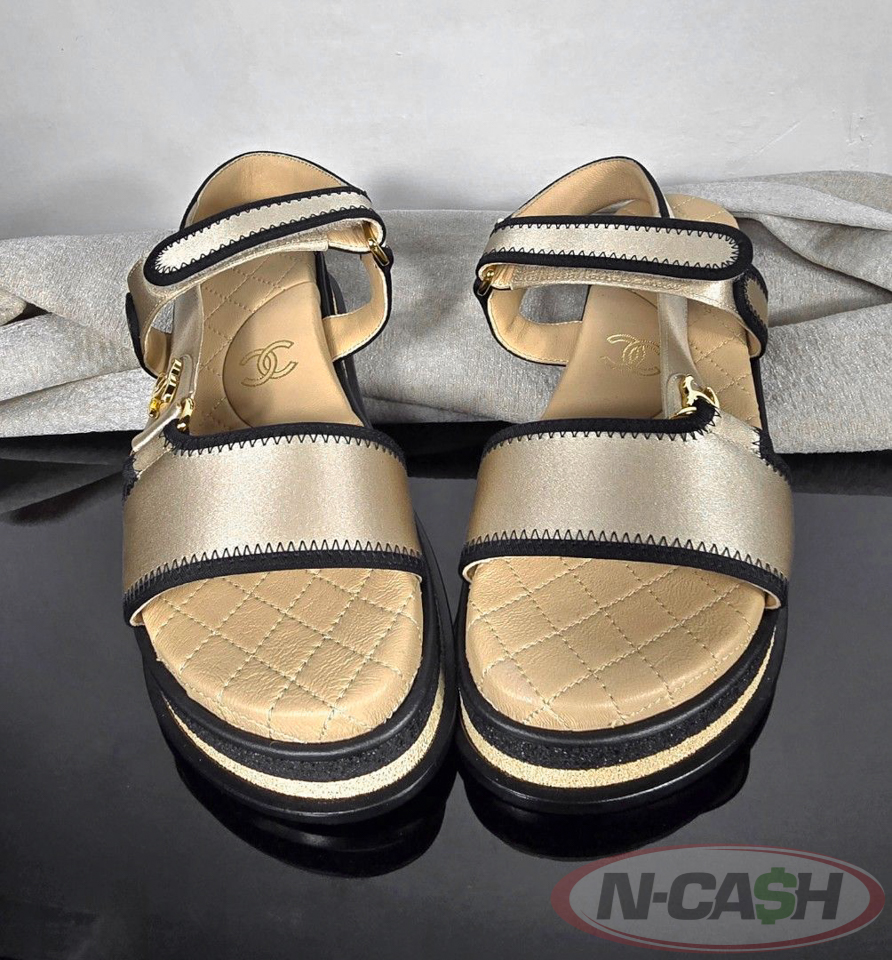 CHANEL Satin CC Platform Sandals 5.5US_pawnshop