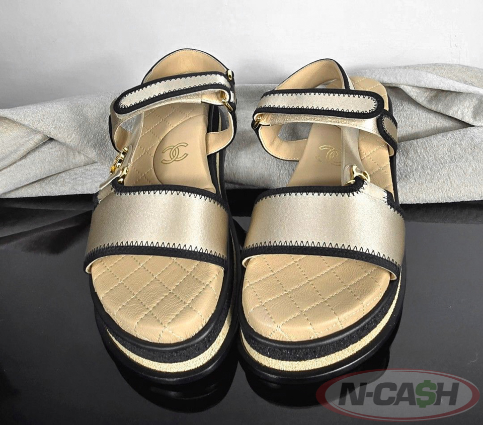 CHANEL Satin CC Platform Sandals 5.5US_pawnshop1