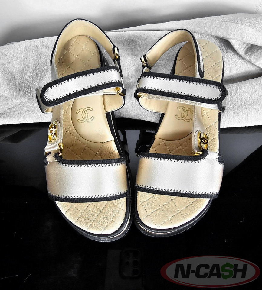 CHANEL Satin CC Platform Sandals 5.5US_pawnshop2