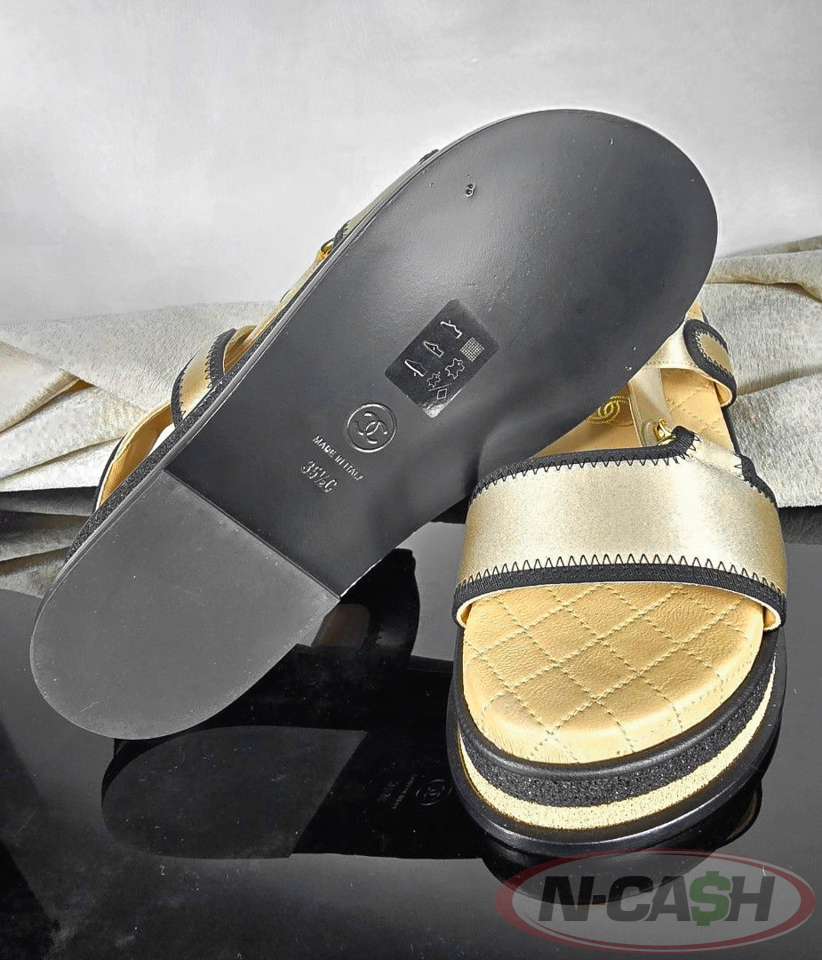 CHANEL Satin CC Platform Sandals 5.5US_pawnshop3