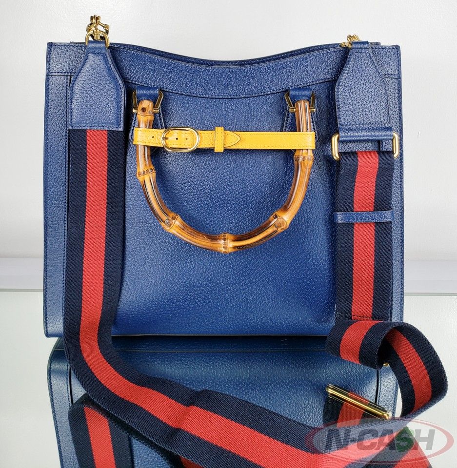 Gucci Diana Medium Royal Blue Bamboo Leather Tote Bag_pawnshop1
