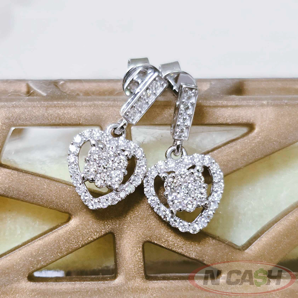 18K White Gold Heart Drop Diamond Earrings_pawnshop