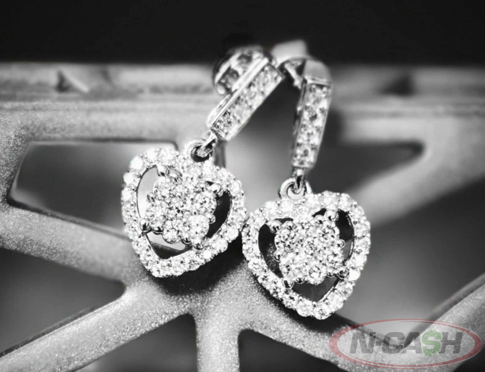 18K White Gold Heart Drop Diamond Earrings_pawnshop1