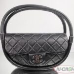 Chanel Limited Edition Black Classic Mini Hula Hoop Lambskin Leather Flap Tote Clutch Bag_pawnshop