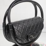 Chanel Limited Edition Black Classic Mini Hula Hoop Lambskin Leather Flap Tote Clutch Bag_pawnshop1