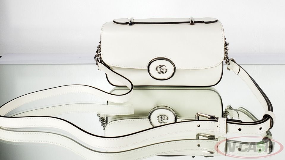 Gucci Petite GG Mini White Leather Shoulder Bag_pawnshop