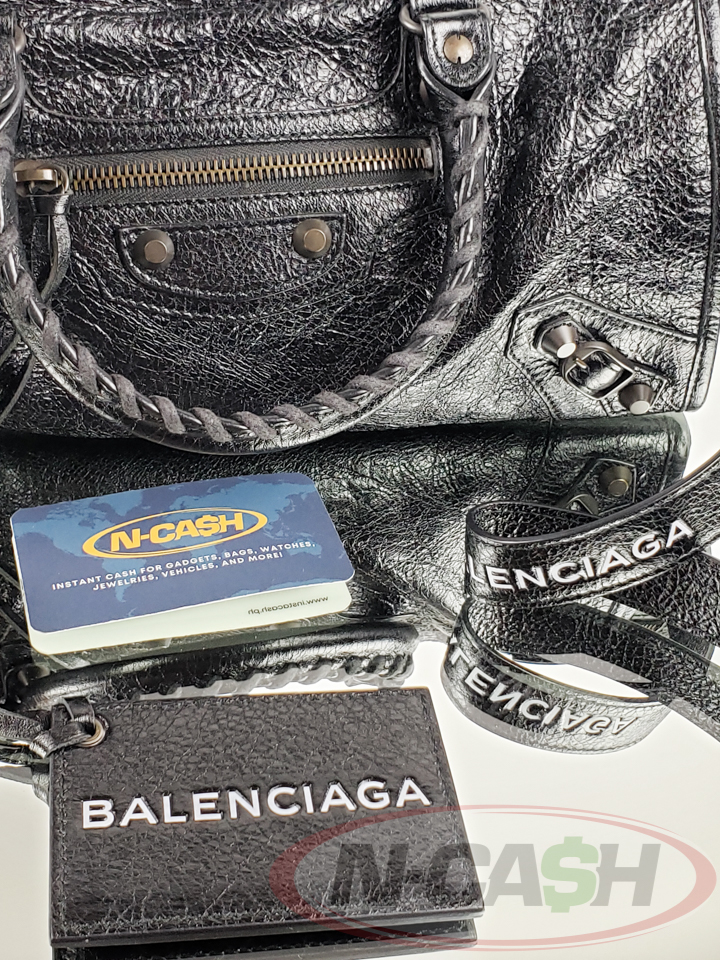 Balenciaga Black Lambskin Leather Small City Logo Strap Bag_pawnshop3