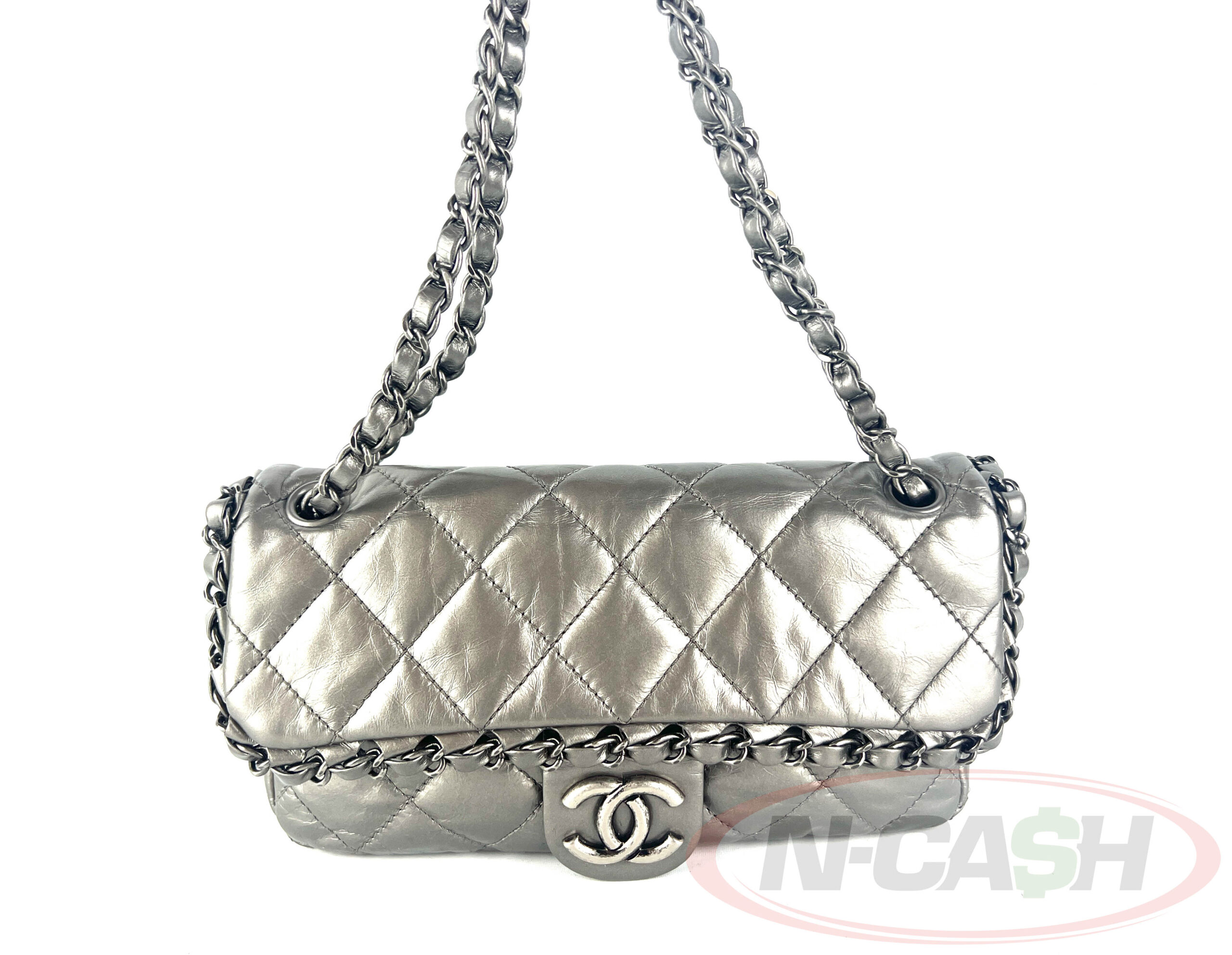 Chanel Classic Flap East-West Metallic Silver Lambskin Flap